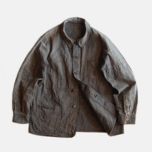 Load image into Gallery viewer, ~1940's FRENCH WORK BLACK CHAMBRAY PATCHWORK JACKET (LARGE)