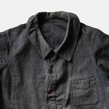 画像をギャラリービューアに読み込む, ~1920's FRENCH WORK BLACK COVERT WORK JACKET (SZ 48 / HEAVY OZ FABRIC / 6 BUTTON)