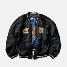 Load image into Gallery viewer, 1950's BLACK SATEEN SKA JACKET (SZ LARGE / BACK SIDE BLUE)