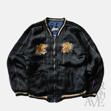 Load image into Gallery viewer, 1950's BLACK SATEEN SKA JACKET (SZ LARGE / BACK SIDE BLUE)