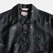 画像をギャラリービューアに読み込む, N.O.S 1950's "MAURICE & SON" CUSTOM TAILORED BLACK SILK SHIRT (LARGE)