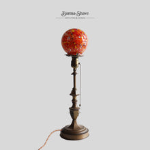 Load image into Gallery viewer, ANTIQUE BRASS DESK LAMP (WITH END OF THE DAY GLASS SHADE)