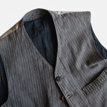 Load image into Gallery viewer, 1930's~ FRENCH WORK H.B.T COTTON & INDIGO LINEN GILET (MEDIUM)