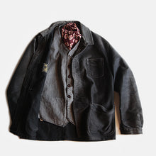 Load image into Gallery viewer, 1930's~ FRENCH WORK H.B.T COTTON & INDIGO LINEN GILET (MEDIUM)