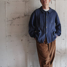 Load image into Gallery viewer, ~1920's FRENCH WORK INDIGO LINEN WOOL WORK JACKET (LARGE)