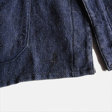 Load image into Gallery viewer, ~1920's FRENCH WORK INDIGO LINEN WOOL WORK JACKET (LARGE)