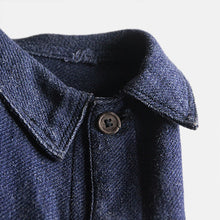 Load image into Gallery viewer, ~1920's FRENCH WORK INDIGO LINEN WOOL WORK JACKET (LARGE)
