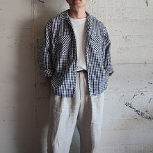 画像をギャラリービューアに読み込む, &quot;MIDNORTH TAILORS&quot; GINGHAM CHECK OPEN COLLAR SHIRT (BLACK &amp; WHITE)
