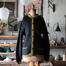 画像をギャラリービューアに読み込む, 1950's~ TWO TONE MOHAIR CARDIGAN (SZ ABOUT L-XL / BLACK AND MASTARD)