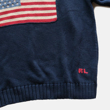 画像をギャラリービューアに読み込む, "RALPH LAUREN" AMERICAN FLAG COTTON SWEATER (SZ XL / GOOD CONDITION)