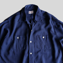 Load image into Gallery viewer, 1950's "PLAYBOY" GABARDINE L/S SHIRT (SZ LARGE / NAVY / GOOD CONDITION)