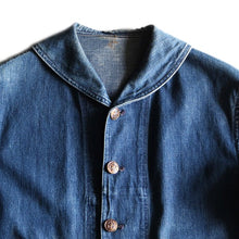 Load image into Gallery viewer, ~ 1940's "USN" DENIM SHAWL COLLAR JACKET WITH METAL BUTTON (MEDIUM)
