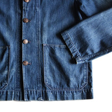 Load image into Gallery viewer, ~ 1940's "USN" DENIM SHAWL COLLAR JACKET WITH METAL BUTTON (MEDIUM)