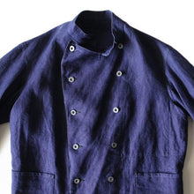 Load image into Gallery viewer, NOS 1930's "FRENCH ARMY" DOUBLE BREASTED BLUE LINEN JACKET (MEDIUM)