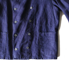 Load image into Gallery viewer, NOS 1930's "FRENCH ARMY" DOUBLE BREASTED BLUE LINEN JACKET (MEDIUM)