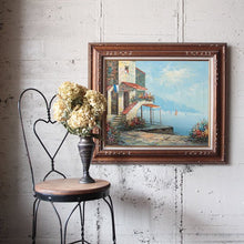 画像をギャラリービューアに読み込む, “VILLAGE SEASIDE” CANVAS PAINTING VINTAGE PICTURE