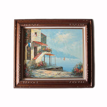 画像をギャラリービューアに読み込む, “VILLAGE SEASIDE” CANVAS PAINTING VINTAGE PICTURE