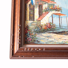 画像をギャラリービューアに読み込む, “VILLAGE SEASIDE” CANVAS PAINTING VINTAGE PICTURE
