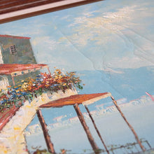 画像をギャラリービューアに読み込む, “VILLAGE SEASIDE” CANVAS PAINTING VINTAGE PICTURE