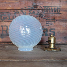 Load image into Gallery viewer, ANTIQUE OPEALESCENT SWIRL GLOBE GLASS SHADE WITH BRASS SOCKET