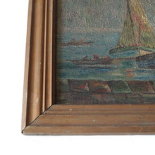 画像をギャラリービューアに読み込む, 〜1940's "FISHERMAN TOWN" CANVAS OIL PAINTING VINTAGE PICTURE