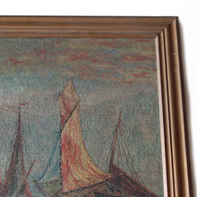画像をギャラリービューアに読み込む, 〜1940's "FISHERMAN TOWN" CANVAS OIL PAINTING VINTAGE PICTURE
