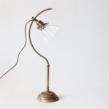 Load image into Gallery viewer, ANTIQUE "FARIES" BRASS C-ARM DESC LAMP