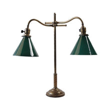 Load image into Gallery viewer, ANTIQUE "FARIES" DOUBLE ARM DESK LAMP WITH GLASS SHADE