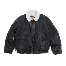 Load image into Gallery viewer, 1990's "LEVI'S" SILVER TUB BLACK DENIM BOA JACKET (LARGE)