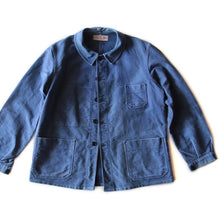 Load image into Gallery viewer, "LE MONT SAINT MARTIN" BLUE MOLESKIN WORK JACKET (LARGE)