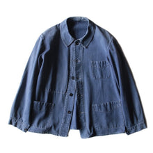 Load image into Gallery viewer, 1940's FRENCH COTTON TWILL FADED WORK JAKET WITH V-POCKET (MEDIUM)