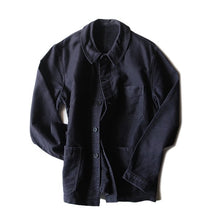Load image into Gallery viewer, 1950's FRENCH V-POCKET BLACK MOLESKIN WORK JACKET (LARGE) MINT CONDITION