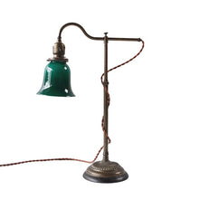 Load image into Gallery viewer, ANTIQUE "FARIES" BRASS DESK LAMP WITH GREEN GLASS SHADE