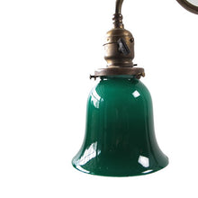 Load image into Gallery viewer, ANTIQUE "FARIES" BRASS DESK LAMP WITH GREEN GLASS SHADE