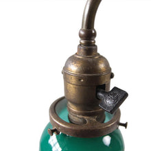 Load image into Gallery viewer, ANTIQUE "FARIES" BRASS DESK LAMP WITH GREEN GLASS SHADE