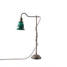 Load image into Gallery viewer, ANTIQUE "FARIES" BRASS DESK LAMP WITH GREEN GLASS SHADE