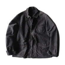 Load image into Gallery viewer, 1940's ~ "LE MONT ST MICHEL" BLACK MOLESKIN WORK JACKET WITH DIAMOND POCKET (MEDUM)