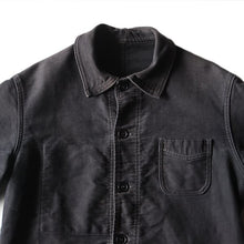 Load image into Gallery viewer, 1940's ~ "LE MONT ST MICHEL" BLACK MOLESKIN WORK JACKET WITH DIAMOND POCKET (MEDUM)