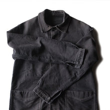 Load image into Gallery viewer, 1940's ~ "LE MONT ST MICHEL" BLACK MOLESKIN WORK JACKET WITH DIAMOND POCKET (MEDUM)