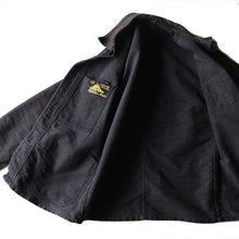 Load image into Gallery viewer, 1940's ~ "LE MONT ST MICHEL" BLACK MOLESKIN WORK JACKET WITH DIAMOND POCKET (MEDUM)