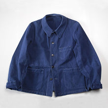 Load image into Gallery viewer, ~ 1940's FRENCH WORK INDIGO LINEN JACKET (MEDIUM)