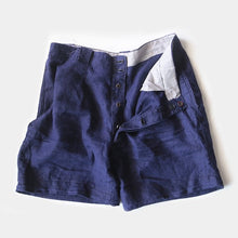 Load image into Gallery viewer, 1940's FRENCH INDIGO LINEN SHORTS (W34)