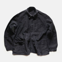 Load image into Gallery viewer, 1950's "LE MONT SAINT MICHEL" BLACK MOLE SKIN WORK JACKET WITH V POCKET (LARGE)