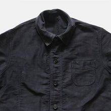 Load image into Gallery viewer, 1950's "LE MONT SAINT MICHEL" BLACK MOLE SKIN WORK JACKET WITH V POCKET (LARGE)