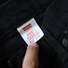 Load image into Gallery viewer, 1990's "LEVI'S" 550 TAPARED BLACK DENIM PANTS (W33) MADE IN USA