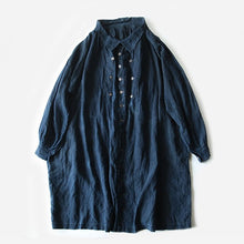 Load image into Gallery viewer, ANTIQUE FRENCH INDIGO LINEN BIAUDE (UNISEX)
