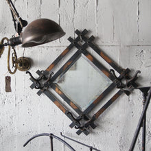 Load image into Gallery viewer, ANTIQUE HABERDASHERY JAPANNED WALL MIRROR WITH HOOK
