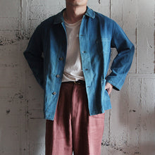 Load image into Gallery viewer, 1920's~ FRENCH WORK INDIGO FADED JACKET (LARGE)