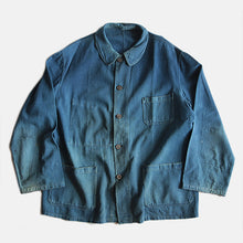 Load image into Gallery viewer, 1920's~ FRENCH WORK INDIGO FADED JACKET (LARGE)