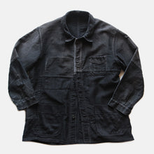 画像をギャラリービューアに読み込む, 1940's FRENCH WORK BLACK MOLESKIN PATCHWORK JACKET WITH V-POCKET (MEDIUM)